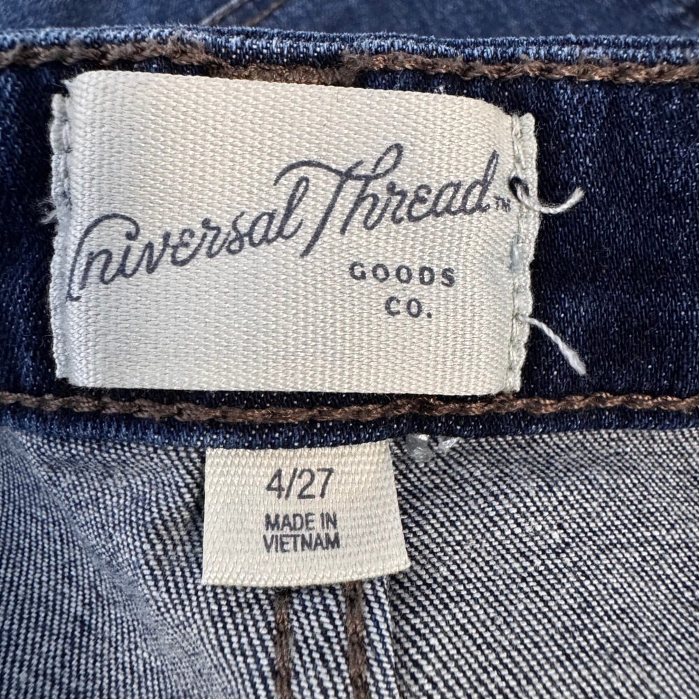 Universal Thread Denim Shorts 4/27 Dark Wash Distressed High Rise Midi Cutoff - Picture 3 of 6